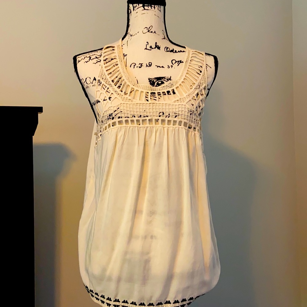 Love Stitch M Ivory Embroidered Boho Sleeveless Top